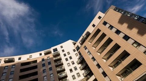 City Centre Timelapse, Clouds Pass Over Apartments At Sunset, Low Angle 4K Stock Footage 99686751