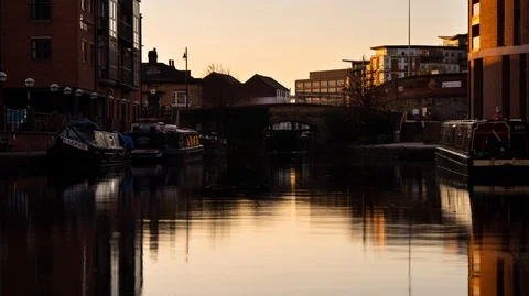 City Centre Timelapse, Sunset Over River With Boats 4K Stock Footage 99737890