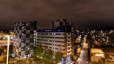 City Centre Timelapse, Supermoon Over City, Wide Angle 4K Stock Footage 99731107