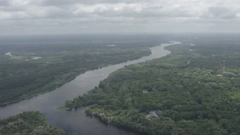 The city of Chernobyl on the Pripyat River. Drone video. Summer. Video stock 157154792