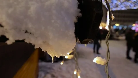 City Christmas Lights Decorations With Snow Stock Footage
