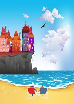 City on the cliff Stock Illustration