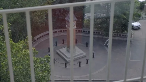 A City Clock Tower through Railing. Stock Footage 124120298