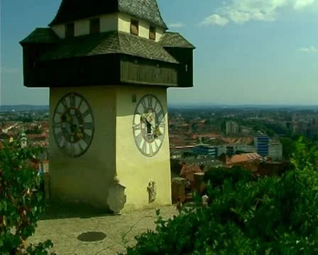 City clock Uhrturm tower, Graz Stock Footage 10715002