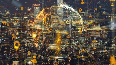 City cloud computing IOT mobile data network connectivity information tech Stock Illustration