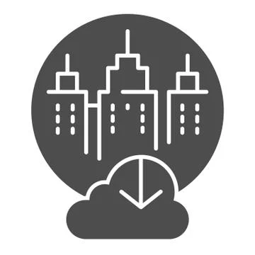 City cloud storage solid icon. City data storage vector illustration isolated on Illustrazione stock