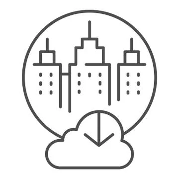 City cloud storage thin line icon. City data storage vector illustration Stock Illustration