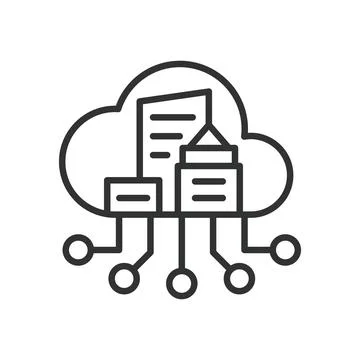City cloud tech icon in line design. smart city, cloud services, urban Stock Illustration