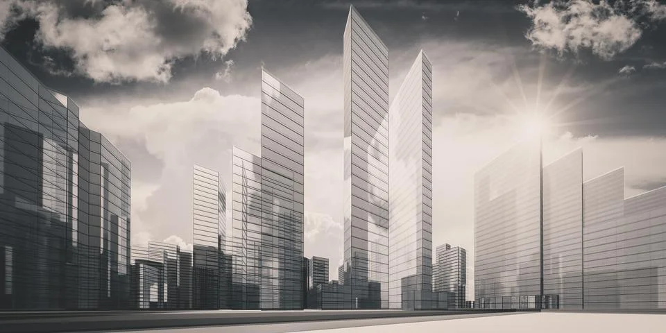 City in clouds 3d rendering Stockillustratie