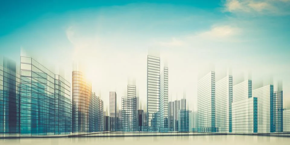 City in clouds 3d rendering Stock Illustration