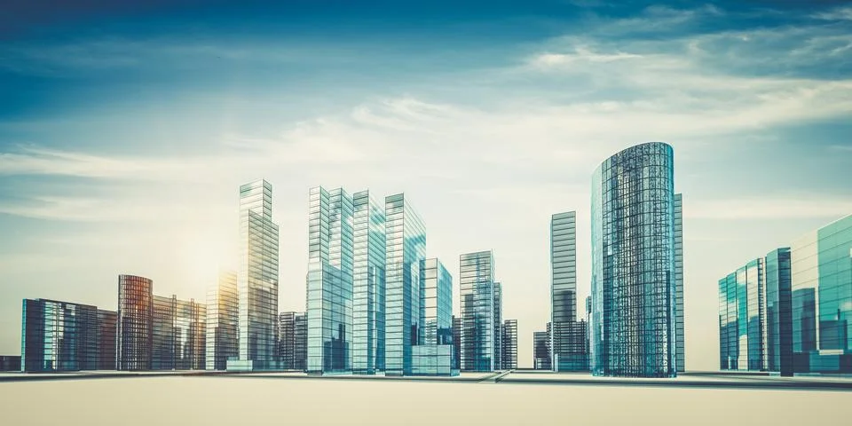 City in clouds 3d rendering Stock Illustration