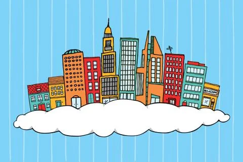 City in the clouds Stock Illustration