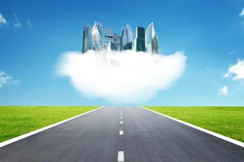 City on clouds in sky Illustrazione stock