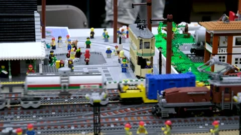 City Created from Lego Constructor Yellow Taxi Cars Trolleybuses