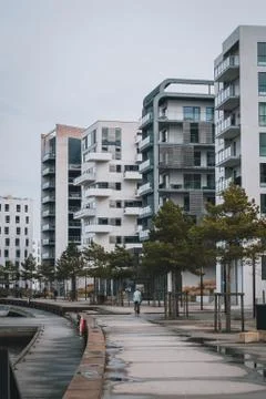 City complex at Odense harbor, Denmark. Stock Photos