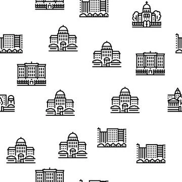City Construction And Landscape Vector Seamless Pattern 스톡 일러스트