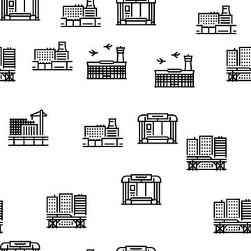 City Construction And Landscape Vector Seamless Pattern Stock Illustration