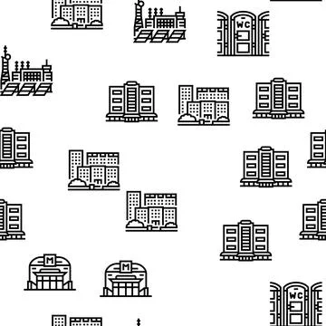 City Construction And Landscape Vector Seamless Pattern 스톡 일러스트