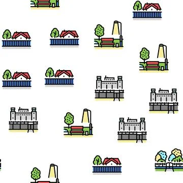 City Construction And Landscape Vector Seamless Pattern Stock Illustration