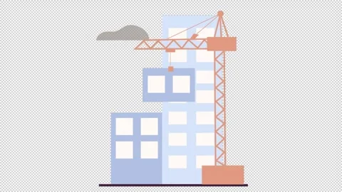 City Construction Crane. House Construction Animation. Cartoon Stock Footage 320660772