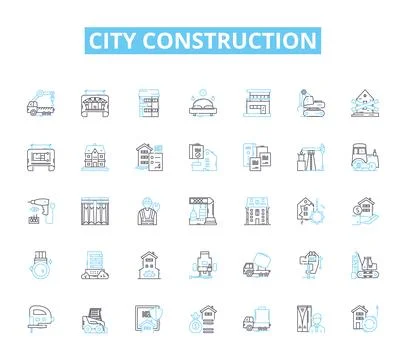 City construction linear icons set. Structures, Buildings, Planning, Design Stock Illustration