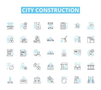 City construction linear icons set. Structures, Buildings, Planning, Design Stock Illustration