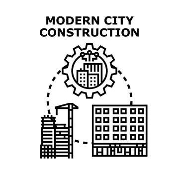 City construction process with urban engineering and development Illustrazione stock