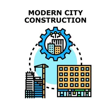 City construction process with urban engineering and development Stock Illustration