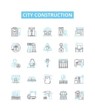City construction vector line icons set. Urbanization, architecture Stock Illustration