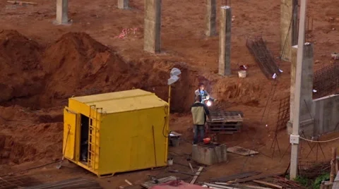 City Construction Workers Welding Pipe Close Up. Full HD Stock Footage 56172547