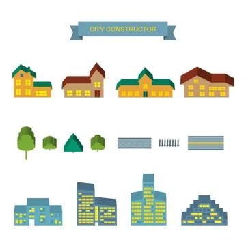 City constructor 3d icons set Stockillustratie