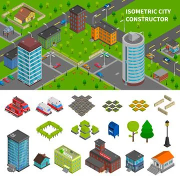 City Constructor Isometric Banners Stock Illustration
