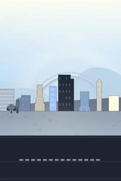 City corridor backdrop with crosswalk-zone markings, dirt path sidewalk, and hor Stock Illustration