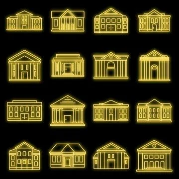 City courthouse icons set vector neon Ilustración de archivo
