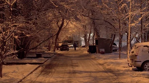 City courtyard during snowfall Stock Footage 123161889