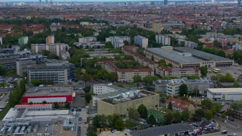 City data center building using solar cooling system. Great aerial view drone Stock Footage 345336499