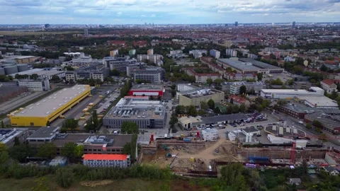 City data center building using solar cooling system. Nice aerial view drone Stock Footage 345336575