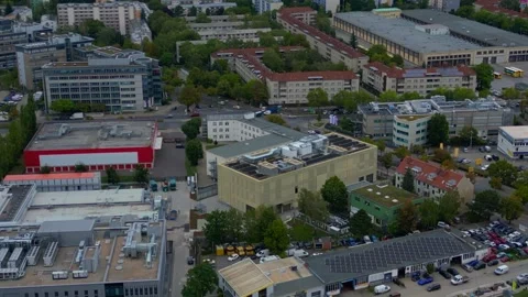 City data center building using solar cooling system. Perfect aerial view drone Stock Footage 345336595