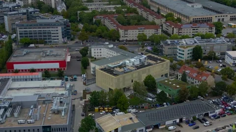 City data center building using solar cooling system. Lovely aerial view drone Stock Footage 345336823