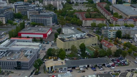 City data center building using solar cooling system. Amazing aerial view drone Stock Footage 345337306