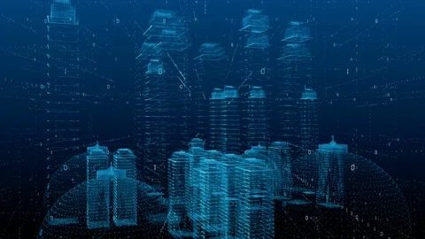 City in the Digital. Technology Digital Data Connection with futuristic matri Stock-Footage 113946013