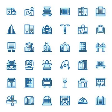 City Display Perfect Vector Set with 36 128x128 Bold Line Icons Illustrazione stock