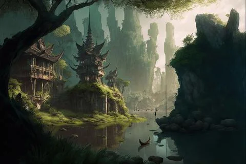 A City District By A Large River Stock Illustration