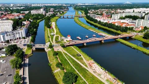 City ??district street drone view Wroclaw Poland Stock Photos