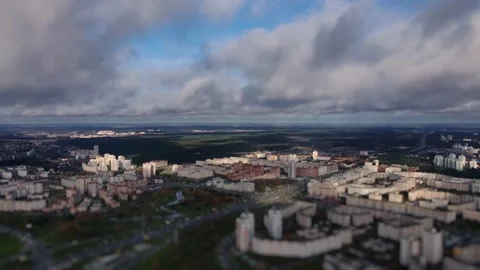 City district under low clouds tilt-shift miniature time lapse Stock Footage 142944218