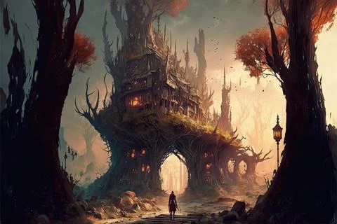 A City District Within A Forest Stock Illustration