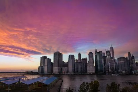 City downtown on background of amazing sunset Stock Photos