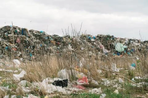 City dump. A Huge Garbage Dump. Birds circling over the garbage. Save planet Stock Photos