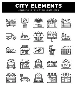 City element icons in a linear design. graphic elements for urban represent.. Stockillustratie