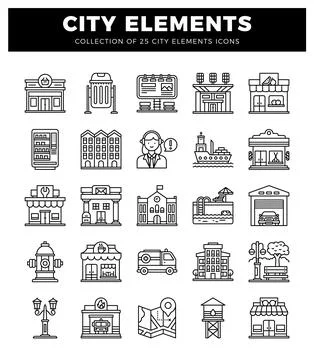 City element icons. vector graphics. monochrome イラスト素材